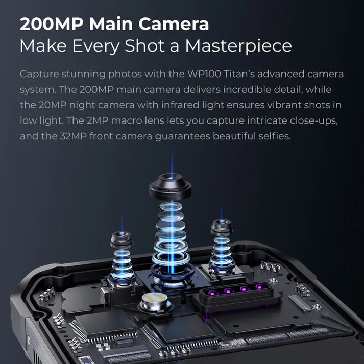 Camera module with 200MP main camera on a dark background