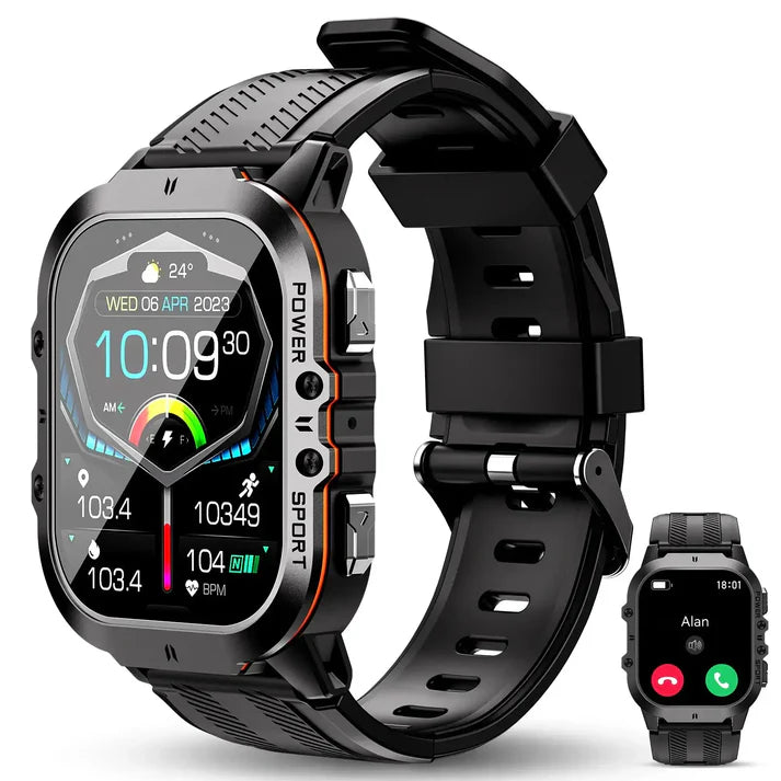 Black smartwatch  BT20 with a detailed display on a white background