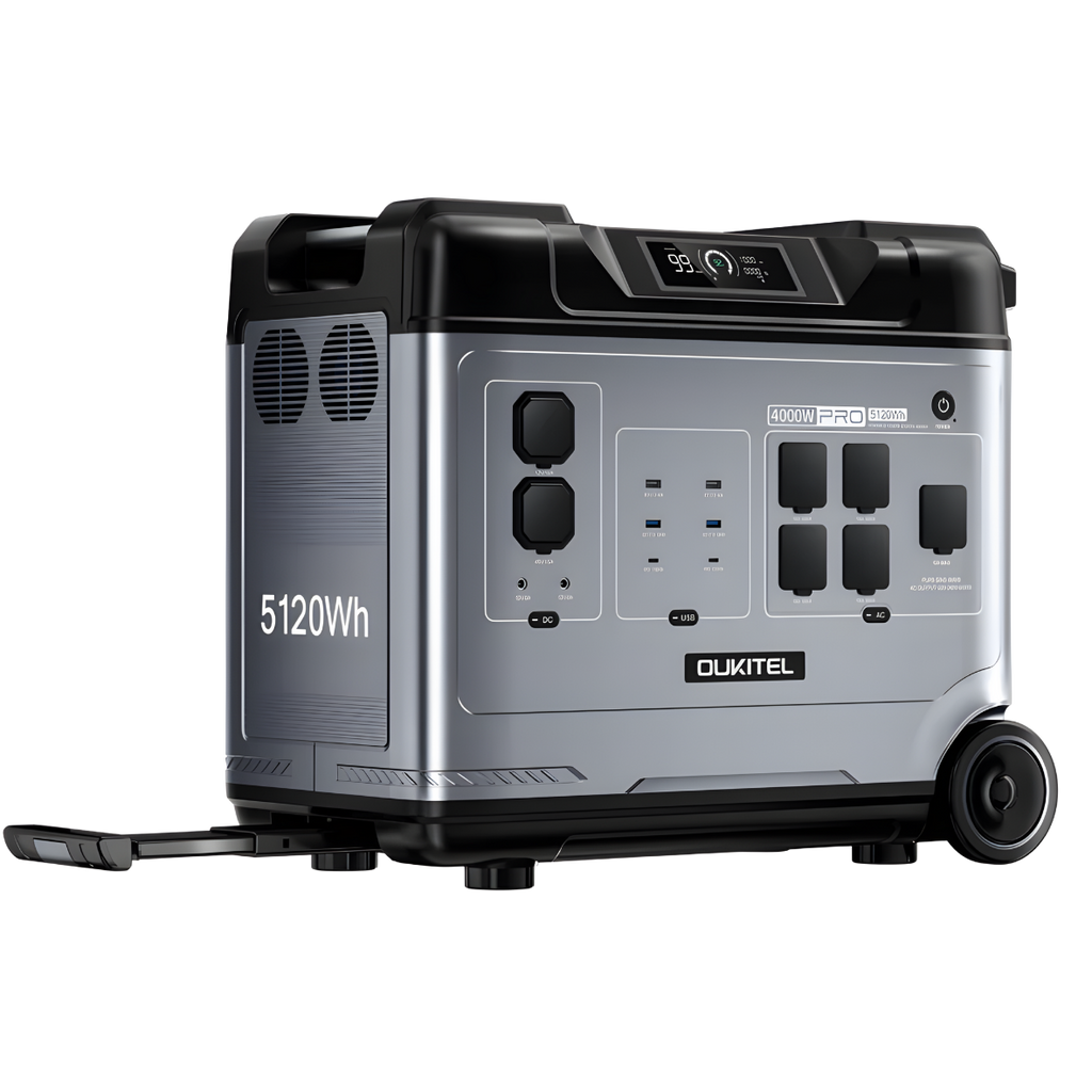 Oukitel portable power station with multiple outlets on a white background