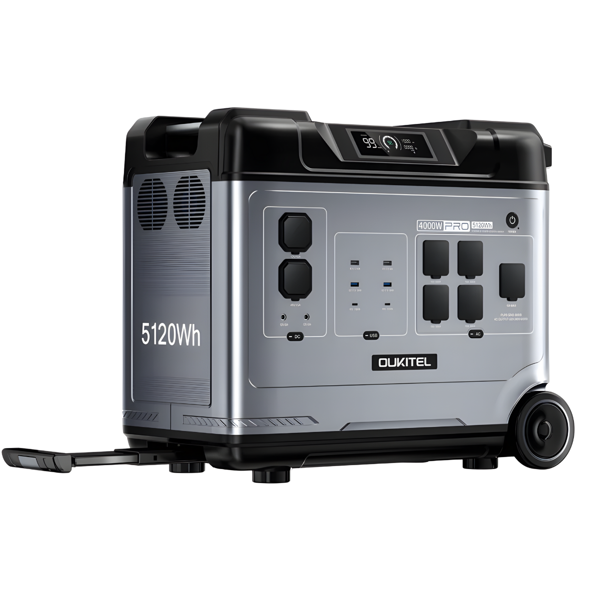 Oukitel portable power station with multiple outlets on a white background