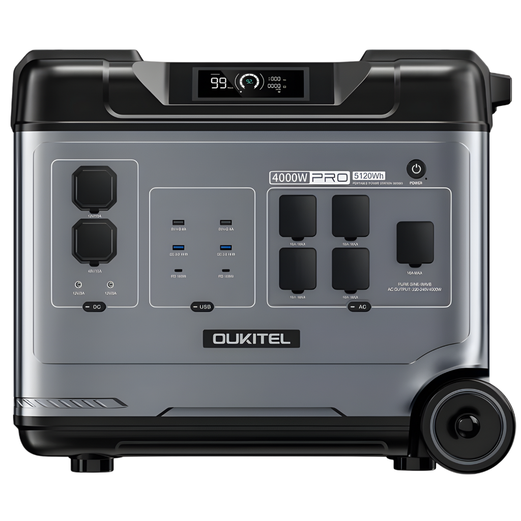Oukitel power station with multiple outlets and display on a white background. P5000