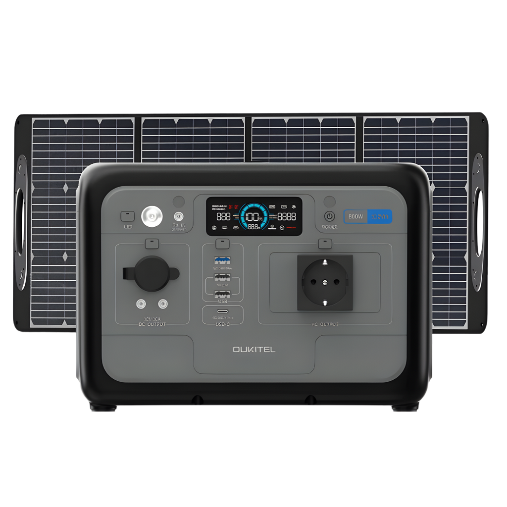 Portable power station with solar panel on a white background. P800, P1000, P1500