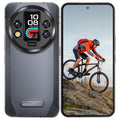 Black smartphone WP200 with a mountain biker on the screen, displayed on a white background